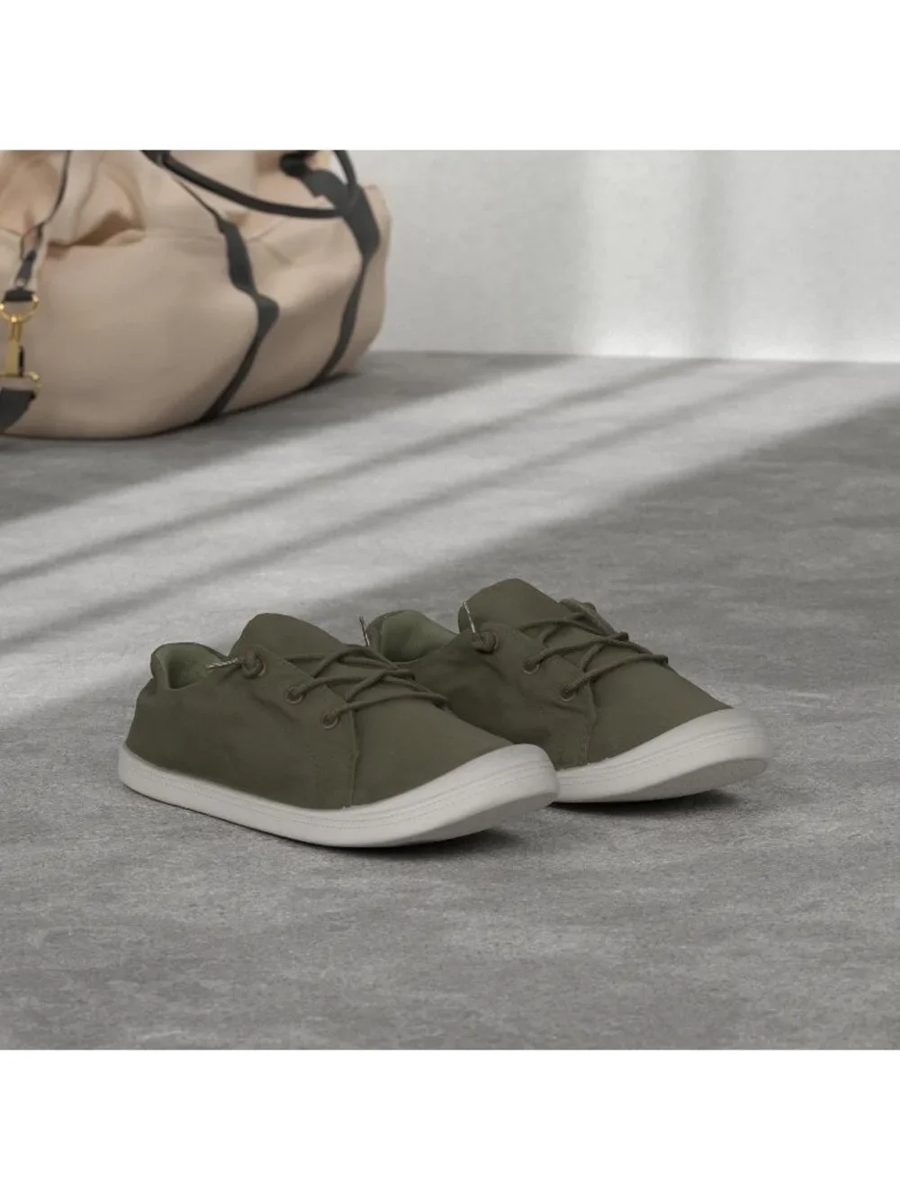 Women's Army Green Comfortable Lace-Up Flat Breathable Walking Casual Sneakers